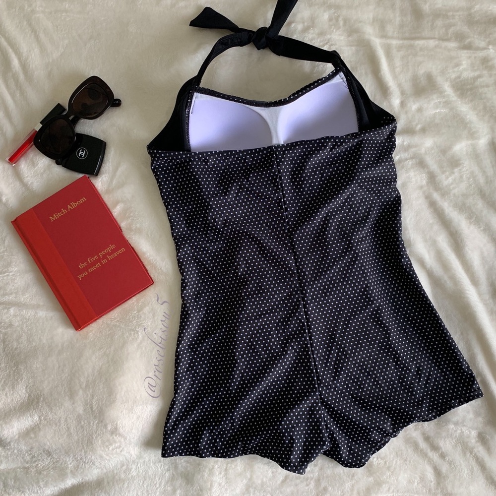 Retro PinUp Style One Piece Swimsuit Black + White - Picture 3 of 7